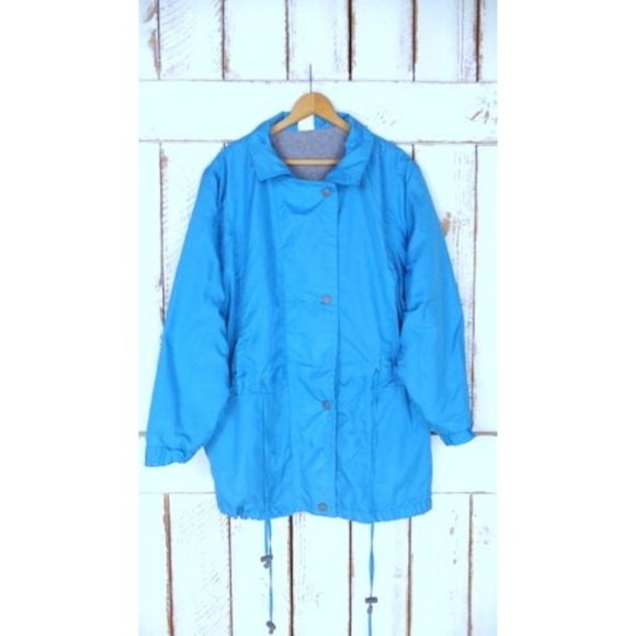 90s vintage light blue long sporty drawstring jacket fleece lined utility jacket - Picture 2 of 8